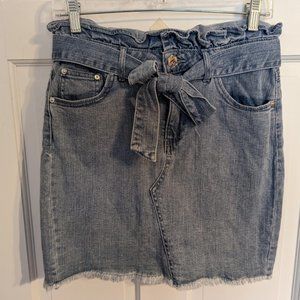 Almost Famous Ruffled Denim Jean Skirt w/Rough Hem & Tie Front Juniors sz M